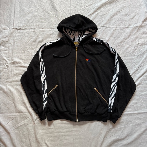 Aviator Nation Tops - Aviator nation dark grey zebra trim full zip hoodie Womens S